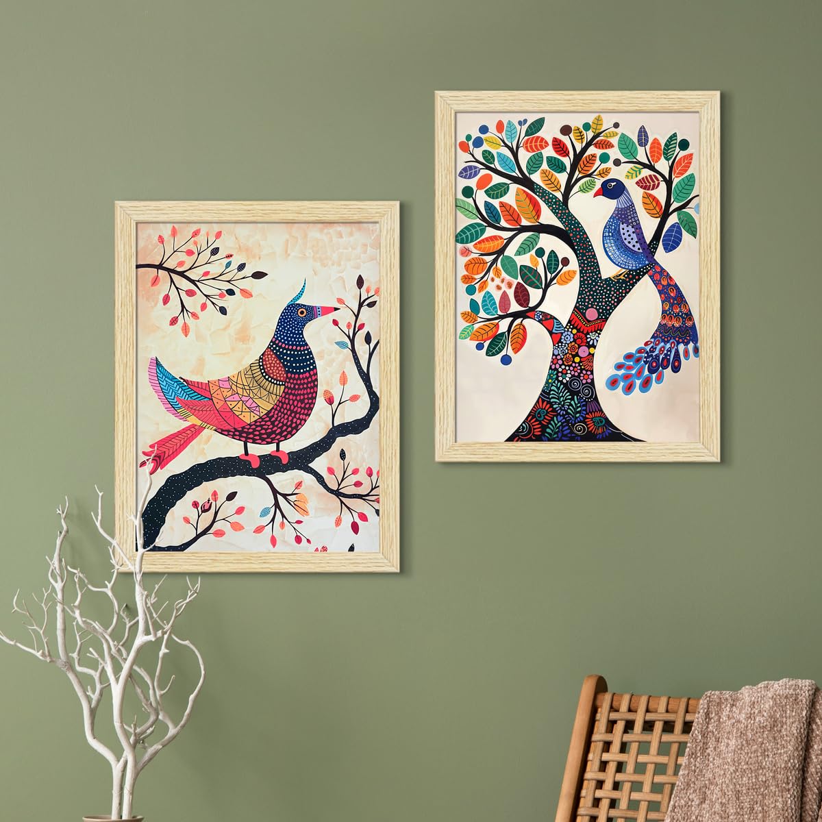 Madhubani Birds Paintings, Set of 4