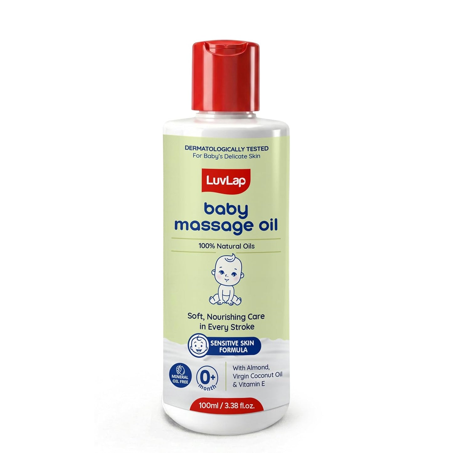 LuvLap Baby Massage Oil with Almond, Virgin Coconut Oil & Vitamin E, Deep Nourishing, Skin Repair & Relaxation, Ayurvedic Non-Sticky Oil for Soft New Born Skin, 100% Natural, Derma Safe, 100ml