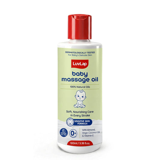 LuvLap Baby Massage Oil with Almond, Virgin Coconut Oil & Vitamin E, Deep Nourishing, Skin Repair & Relaxation, Ayurvedic Non-Sticky Oil for Soft New Born Skin, 100% Natural, Derma Safe, 100ml