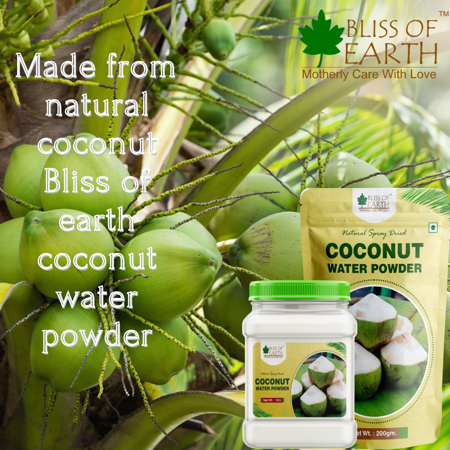 Bliss of Earth 200gm coconut water Powder natural Spray Dried Great for hydration instant mix