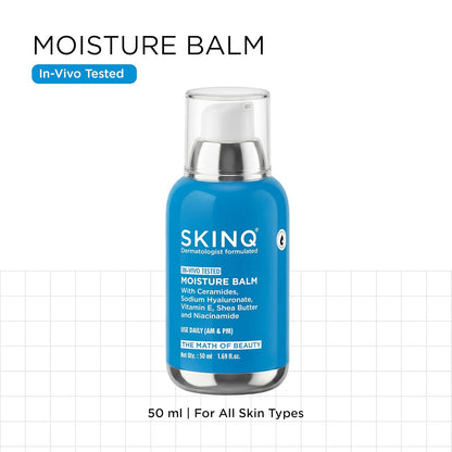 SKINQ Moisture Balm | Ceramide Face Moisturizer with Niacinamide & Shea Butter | Lightweight, Non-Sticky | In-Vivo Tested | Strengthens Skin Barrier | For All Skin Types | Dermat Formulated | 50ml