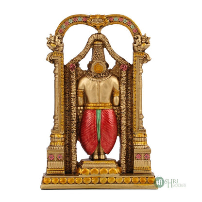 Tirupati Balaji Fine Metal Finish Idol Decorative Showpiece Handcrafted Tirupati Balaji Murti for Home Office and Gifting Purpose Sculpture, Golden, Pack of 1