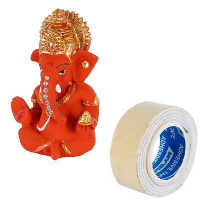 Polyresin Orange Ganesha Statue for Car Dashboard God Ganesh Murti Ganpati Idol Figurine with Double Side Tape