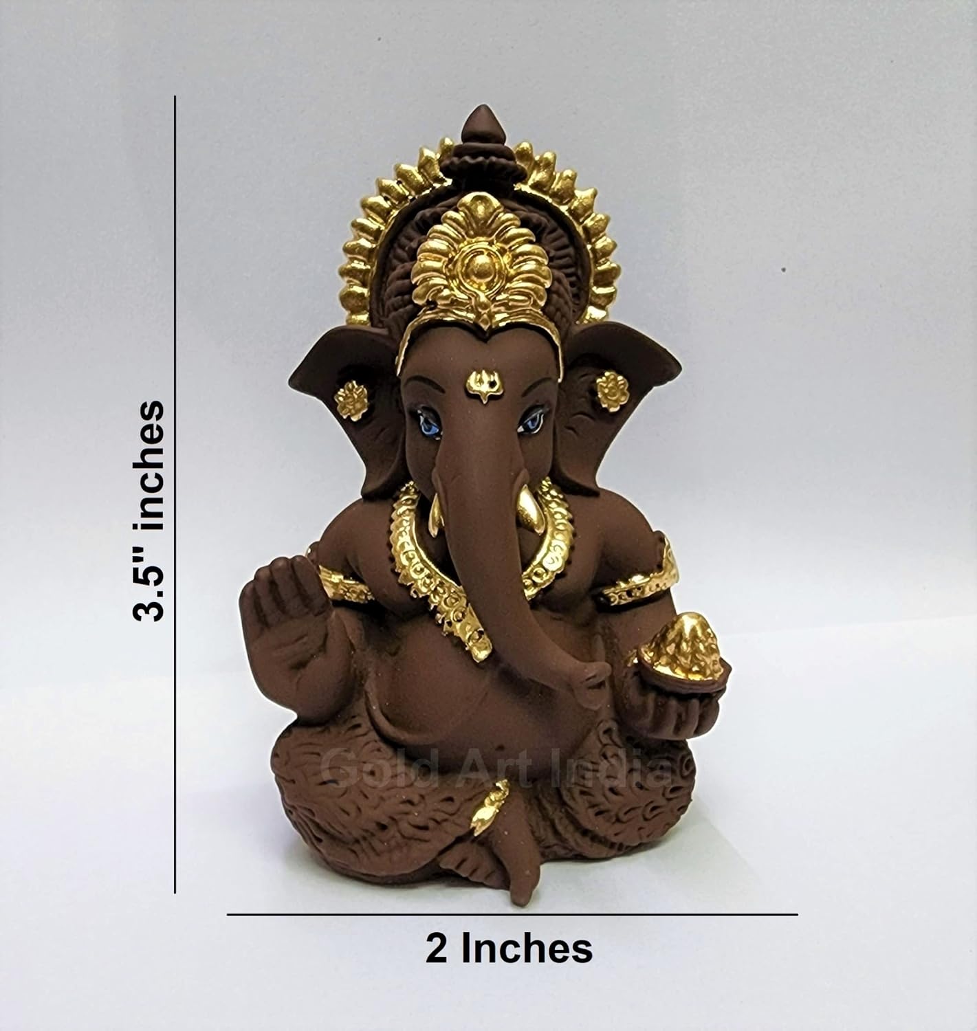 Gold Art India Brown Terracotta Idol for Ganesh Idol for Car Dashboard God Ganesha Idol for Home Decor Ganpati for Gift 3.5 inches (Brown Terracotta), Idol