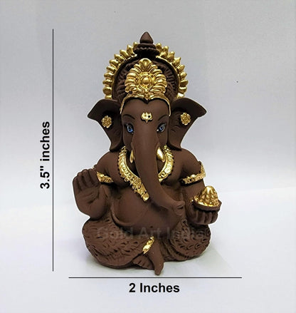 Gold Art India Brown Terracotta Idol for Ganesh Idol for Car Dashboard God Ganesha Idol for Home Decor Ganpati for Gift 3.5 inches (Brown Terracotta), Idol