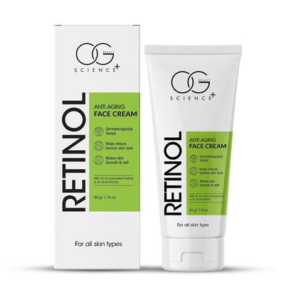 Retinol anti-aging face cream with packaging on a white background