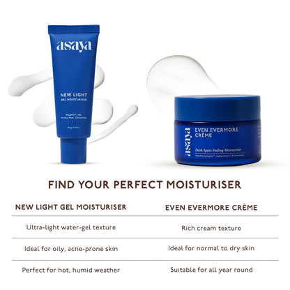 Asaya New Light Gel Face Moisturiser for Oily Skin with MelaMe™ to Visibly Fade Dark Spots| Reduces Dark Spots in 14 Days | Hyaluronic Acid & Ceramides | 80gm