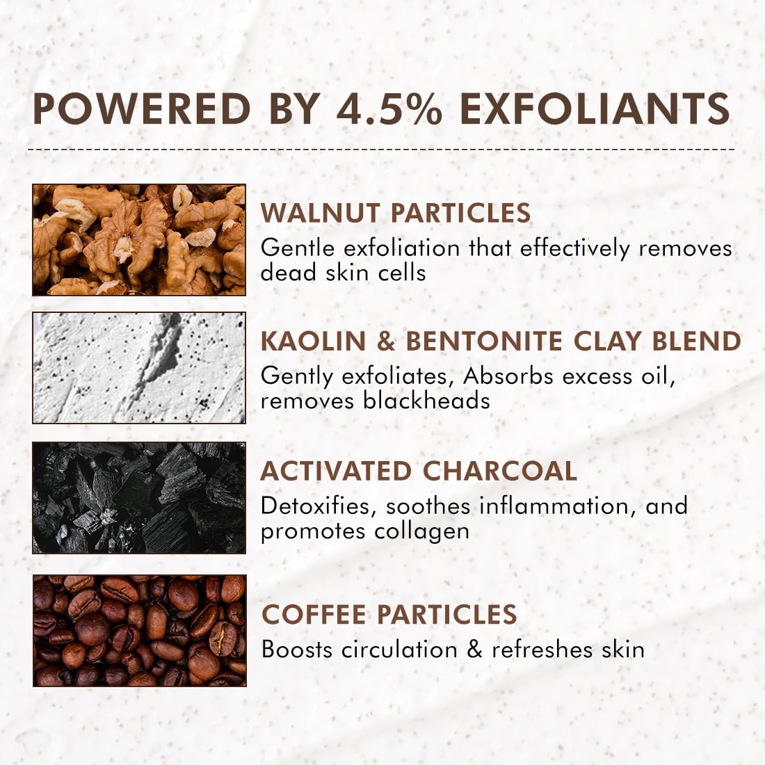 Product ingredients with text on a textured background