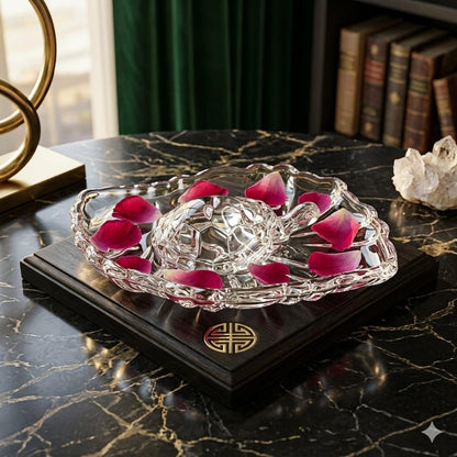 SAUDEEP INDIA Crystal Turtle with Leaf Tray for Home Decor | Vastu Feng Shui Tortoise with Plate for Good Luck | Wealth & Prosperity Table Accent | Gift for Home & Office-16x11x3 cm