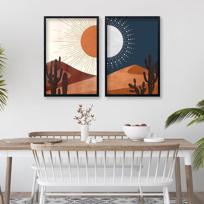 Modern Abstract Madhubani Art Painting with Frame | UV Printed, Scratchless Sparkle Laminated | Paintings for Living Room, Home Decor, Bedroom, Office, Hall, Black Textured Frames, Set of 2