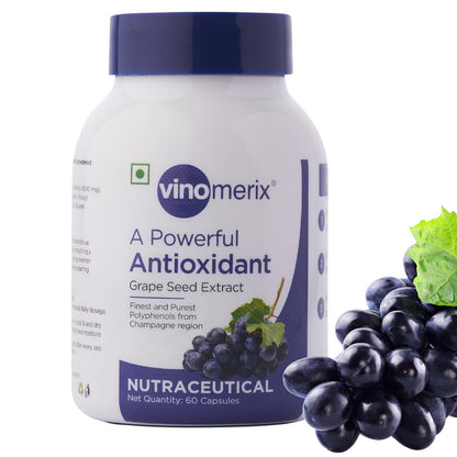Antioxidant, Grape seed extract | Helps in reducing blood pressure, oxidative stress and improve blood circulation | No Paraben | 600 mg - 60 Veg Capsules