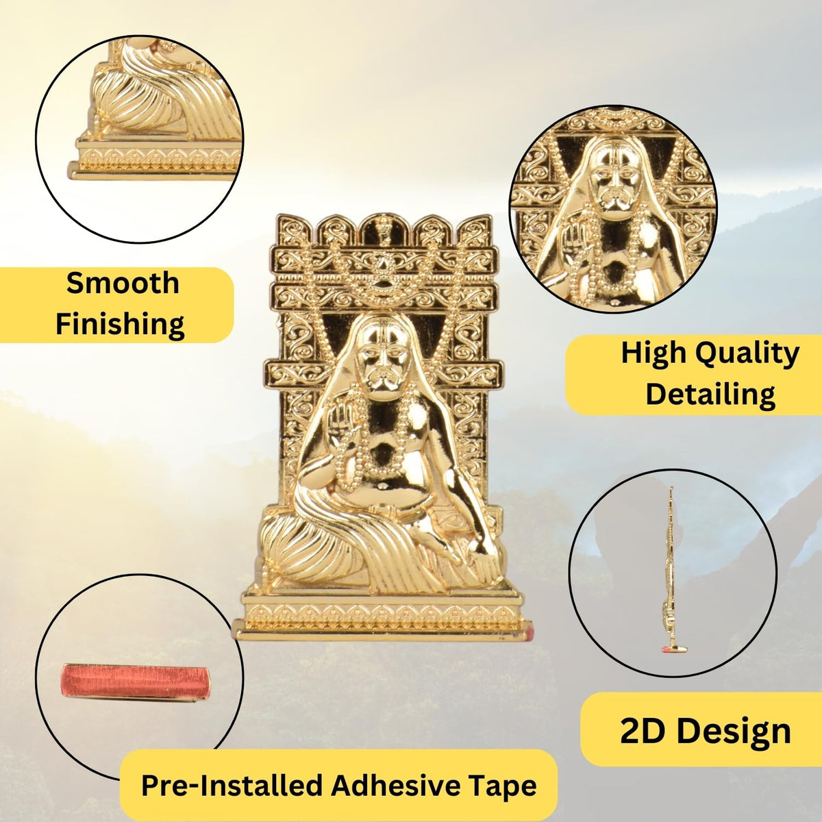 Shri Raghavendra Swami Idol for Car Dashboard | Sri Raghavendra Swamy Murti | Spiritual Blessings & Protection | Golden, Silver Black, Copper, Brass Finishes | Anti-Slip Base(S979-GOLD)
