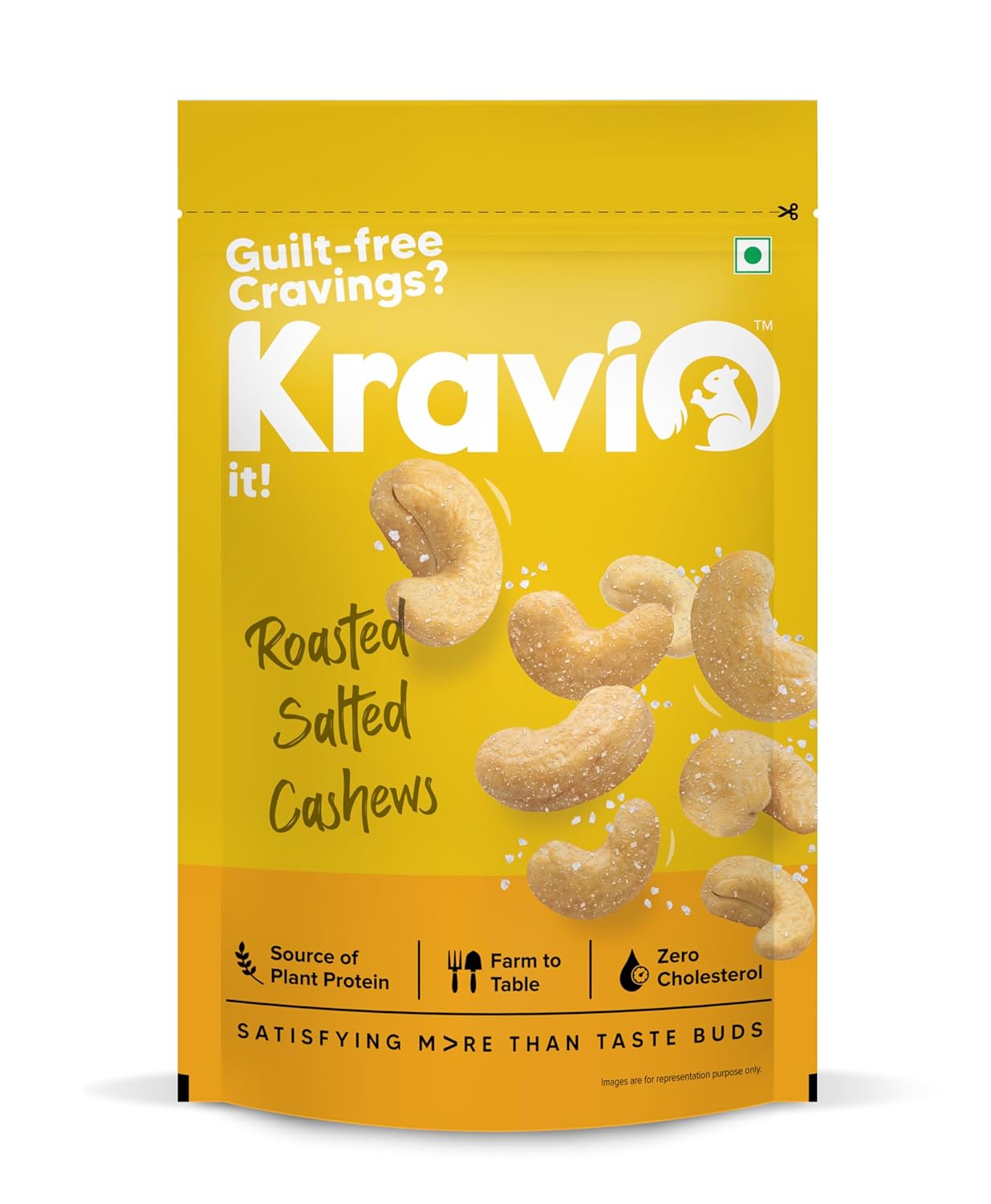 Kravio Premium Roasted Salted Cashew Nuts | Jumbo Whole Kaju - 200g