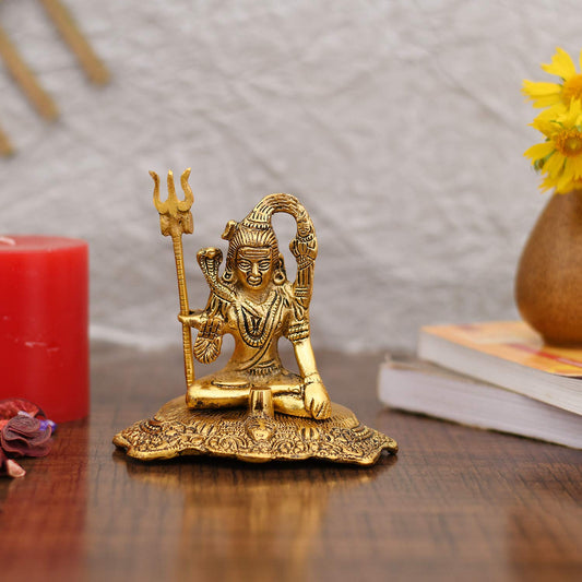 Lord Shiva Idol Statue for Home Decor - Gold Plated Shiva Idol Showpiece for Mandir Pooja Temple Decoration & Gifts (Size 5 x 5 Inches)