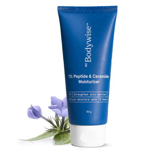 Be Bodywise 1% Peptide & Ceramide Moisturizer (50g) | Retains Moisture Upto 72 Hours | Strengthens Skin Barrier, Soothes Irritation & Redness | Lightweight, Fragrance Free Formula