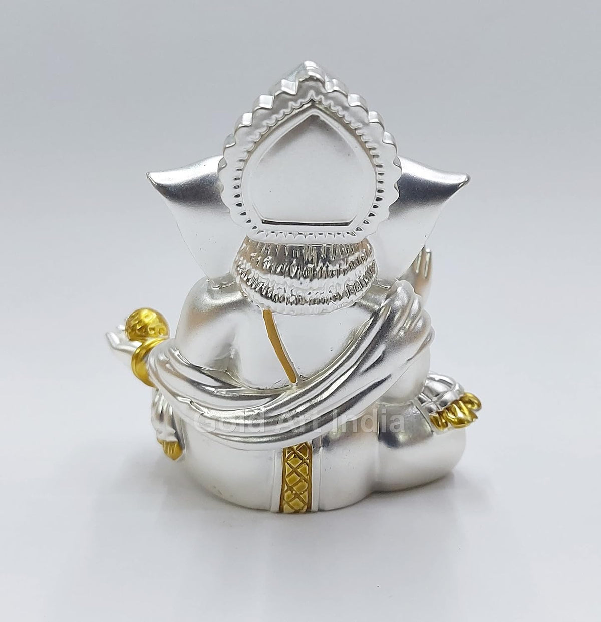 Gold Art India Matte Silver Plated Gaddi Ganesh Idol For Car Dashboard Small Ganesha Murti Ganpati Idol For Home Decor Puja Lord Ganesh Statue Gift For Office Desk Puja Room Figurine