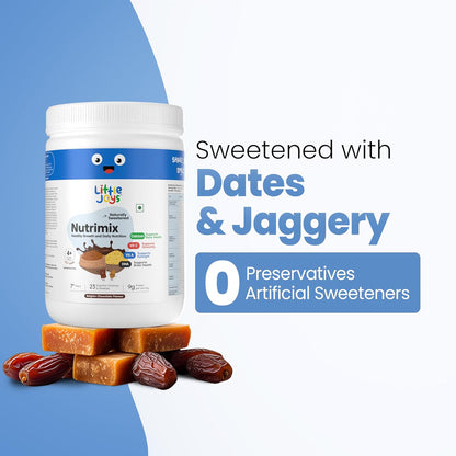 Little Joys Belgian Chocolate Nutrimix for Boys (350g) | 7-12 Years | Naturally Sweetened with Jaggery & Dates | With 23 Essential Vitamins & Minerals | 9g Protein per Serving | Supports Healthy Growth & Boosts Immunity | With Bajra, Ragi, Almonds & Oats