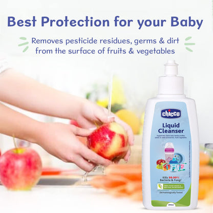 Chicco Liquid Cleanser 200ml I 100% Food Grade & Natural Ingredients I Kills 99.99% germs I Effective cleaning of baby Bottles, Nipples, Accessories and Toys I Baby safe & Dermatologically Tested