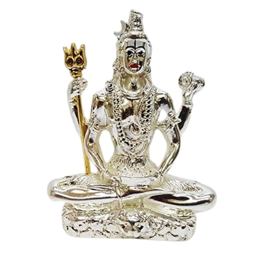 Gold Art India Lord Shiva 999 Silver Plated Idol for Home Decor | Mahadev Murti | Shiva Idol for Office Desk & Home Decor, Lord Shiva Statue for Gifting, Mandir Pooja Room, House Warming (3.3" Inch)