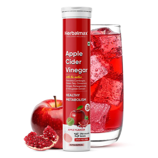 Herbalmax Apple Cider Vinegar With The Mother Effervescent Tablets, Vitamin B6 & B12 | Sugar-Free & Gluten-Free ACV Tablets For Weight Loss | Supports Digestion, Metabolism & Weight Balance | 15 Tablets