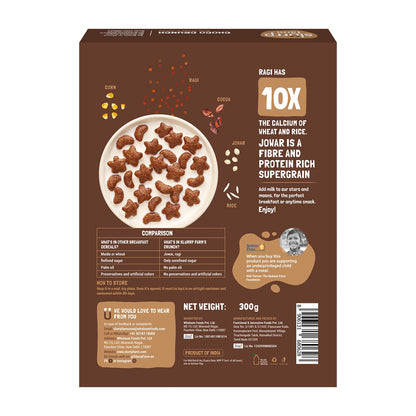 Slurrp Farm Choco Crunch Chocolate Cereal | No Maida, No Refined Sugar, No Added Colour | Ragi Stars and Moons | Healthy Breakfast for Kids | 300 g