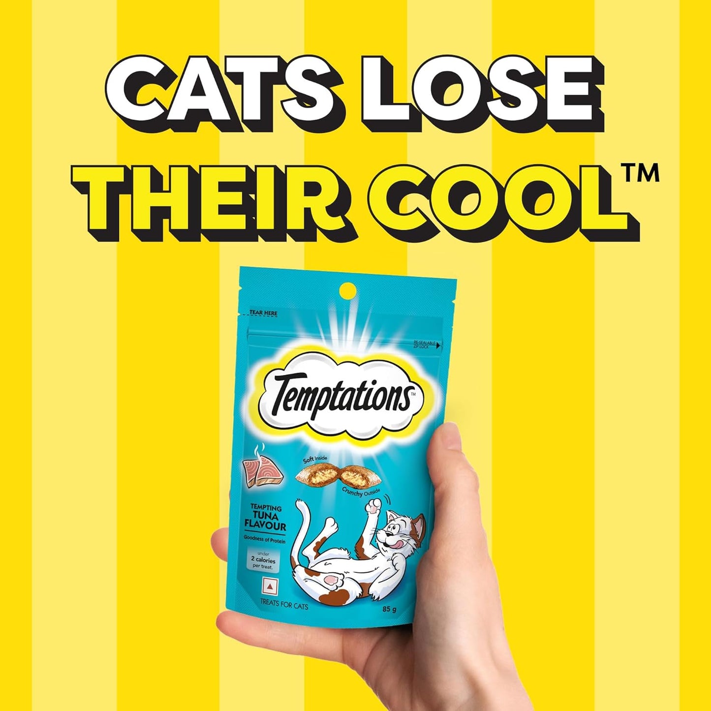 Temptations Crunchy Cat Treats, Tempting Tuna Flavour, 85 g, Goodness of Protein, Vitamins & Minerals, Soft Inside Crunchy Outside, Adult, Pebbles