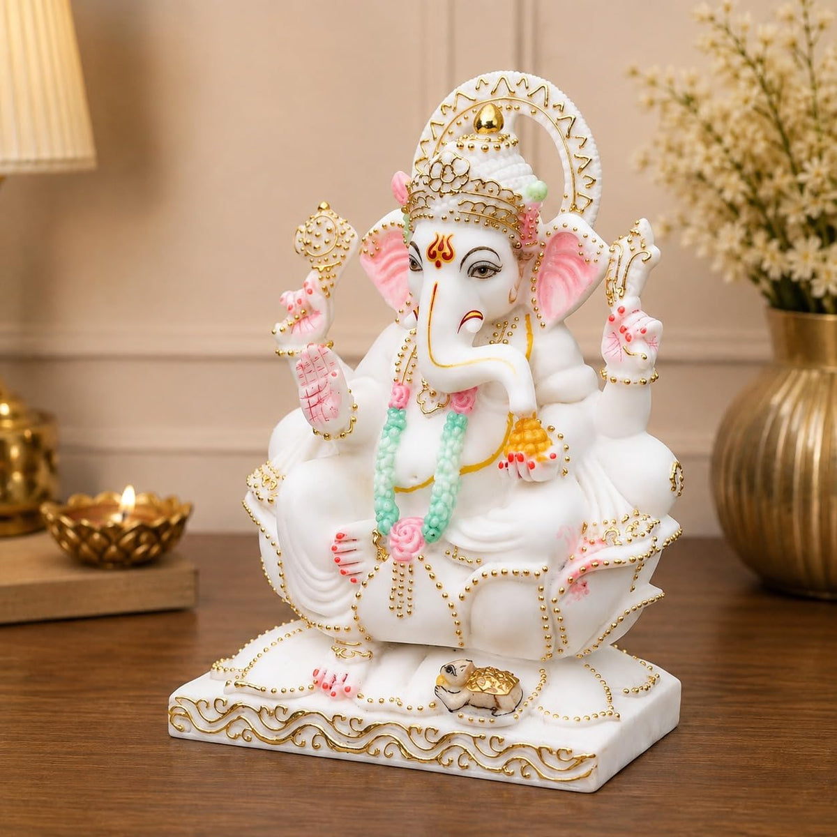 White Marble Dust Ganesh Idol 6 Inch – White Ganpati Bappa Murti for Home Temple, Living Room, Office Decor & Spiritual Gift