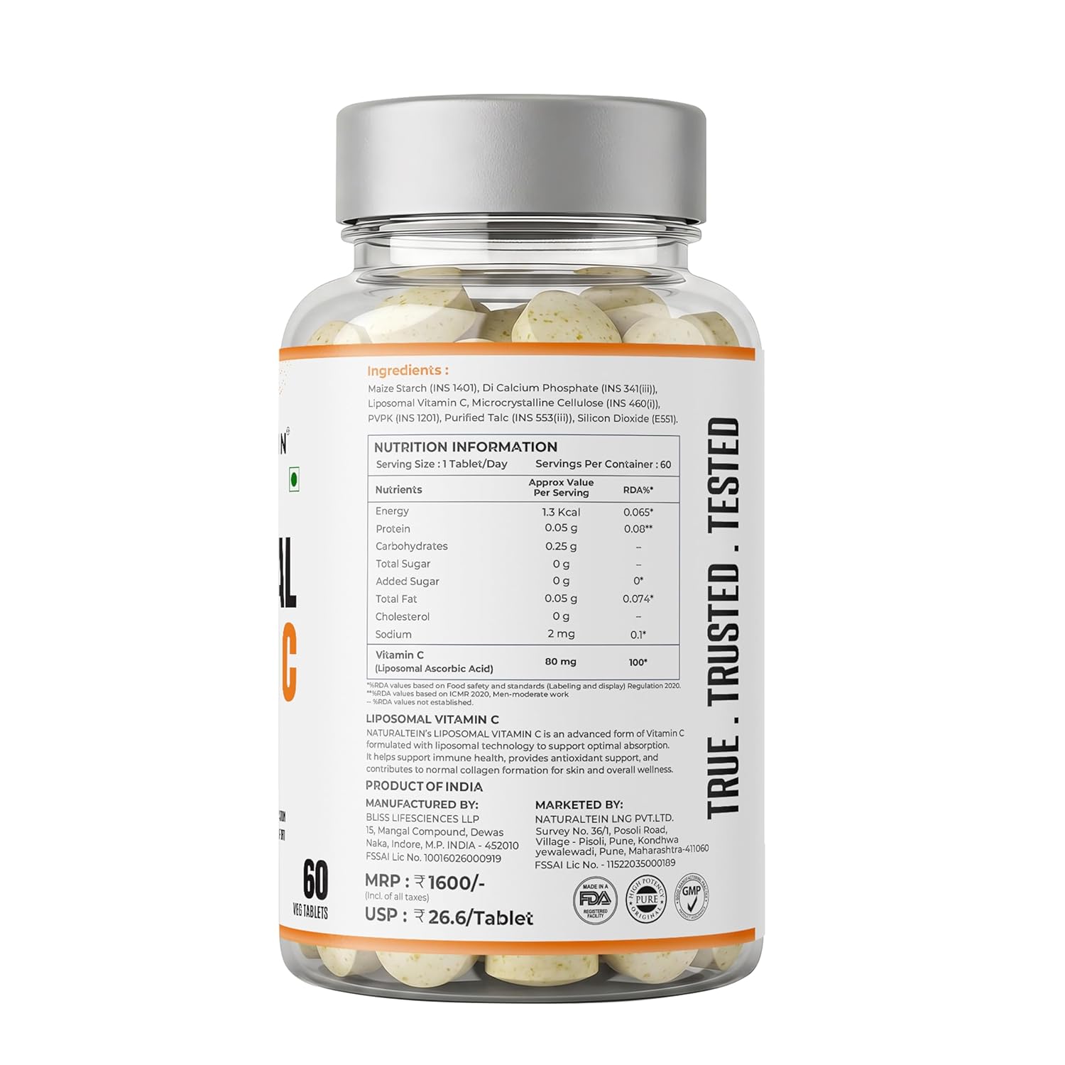 Supplement bottle with label on a white background