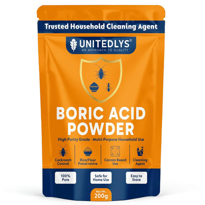 Unitedlys 200g Boric Acid Powder for Cockroaches Control | Multi Purpose Cleaner Powder for Household Cleaning, Carrom Board Use & Rice Storage Protection | Effective & Safe Stain Remover for Kitchen
