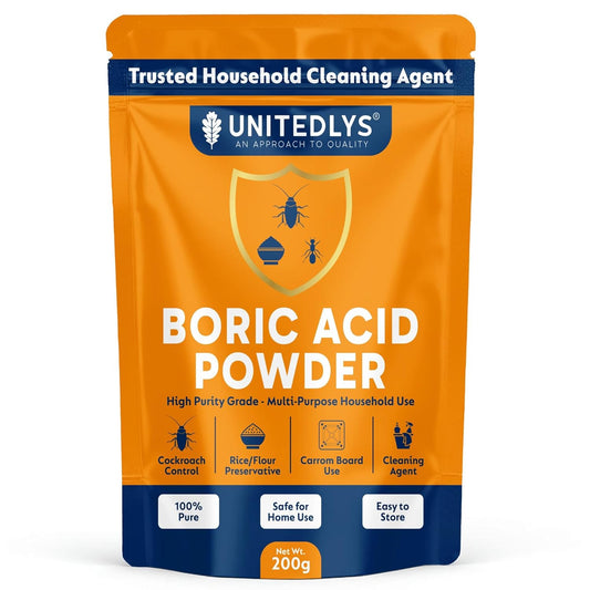 Unitedlys 200g Boric Acid Powder for Cockroaches Control | Multi Purpose Cleaner Powder for Household Cleaning, Carrom Board Use & Rice Storage Protection | Effective & Safe Stain Remover for Kitchen
