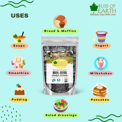 Bliss of Earth Basil Seeds Organic Sabja Seeds, Tukmaria Seeds Fiber & Omega-3 Rich Good for weight loss, Hydration Tiny Power House 1KG