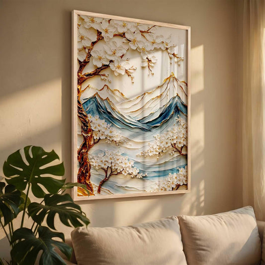 Mountain View Wall Art Home Decoration | Aesthetic Floral Paintings With Frame For Living Room Bed Room Hotel Wall Decor Digital Reprint (13x17 inch)