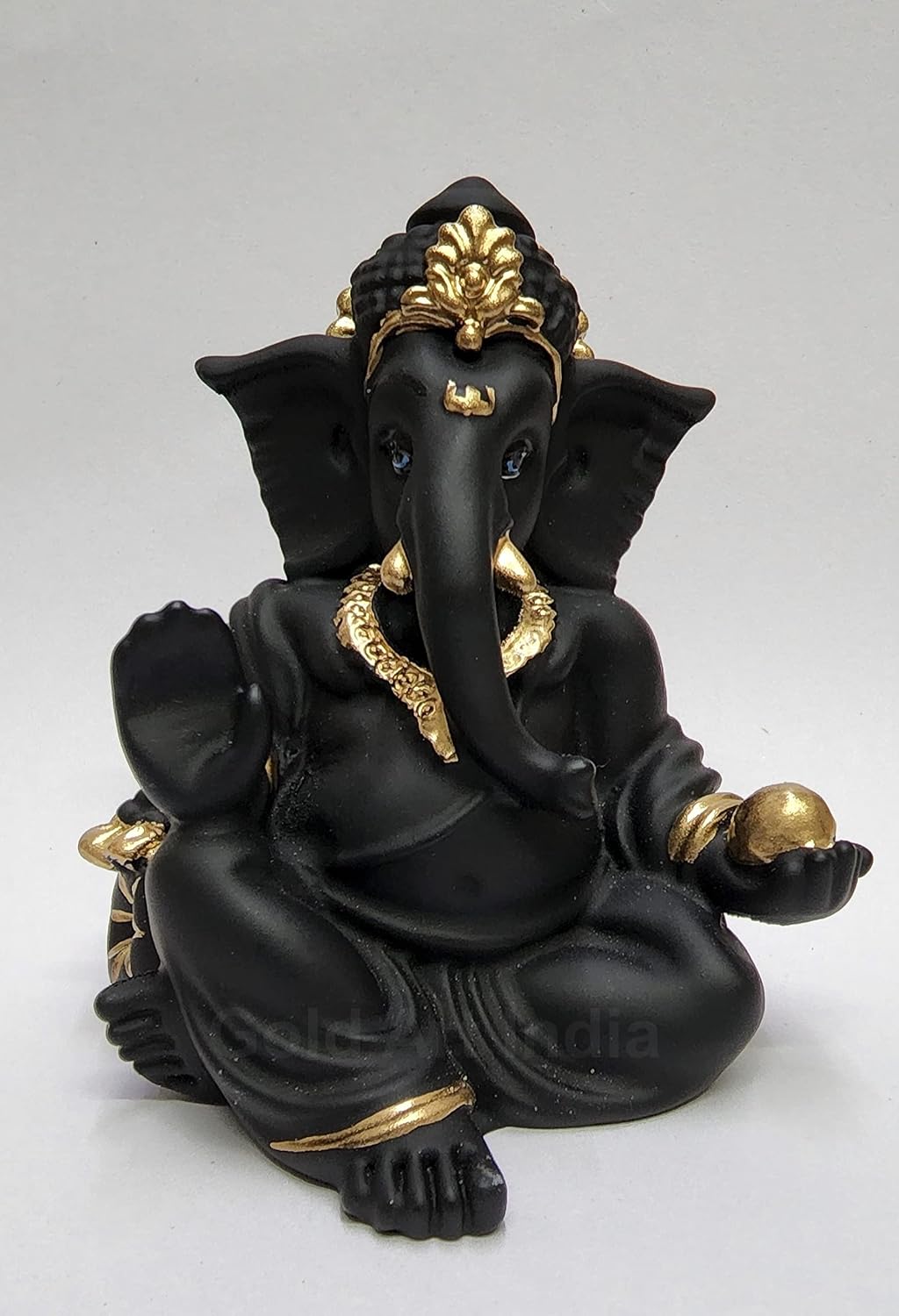 Gold Art India Terracotta Black Gaddi Ganesha for Car Dashboard Home Decor Gifting Diwali Birthday Festivals (GaddiTerracottaBlack)