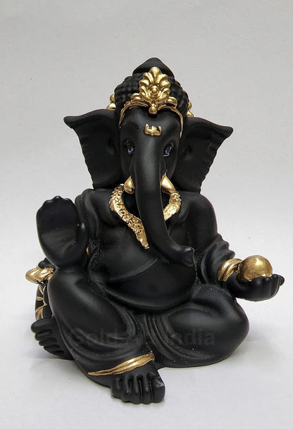 Gold Art India Terracotta Black Gaddi Ganesha for Car Dashboard Home Decor Gifting Diwali Birthday Festivals (GaddiTerracottaBlack)