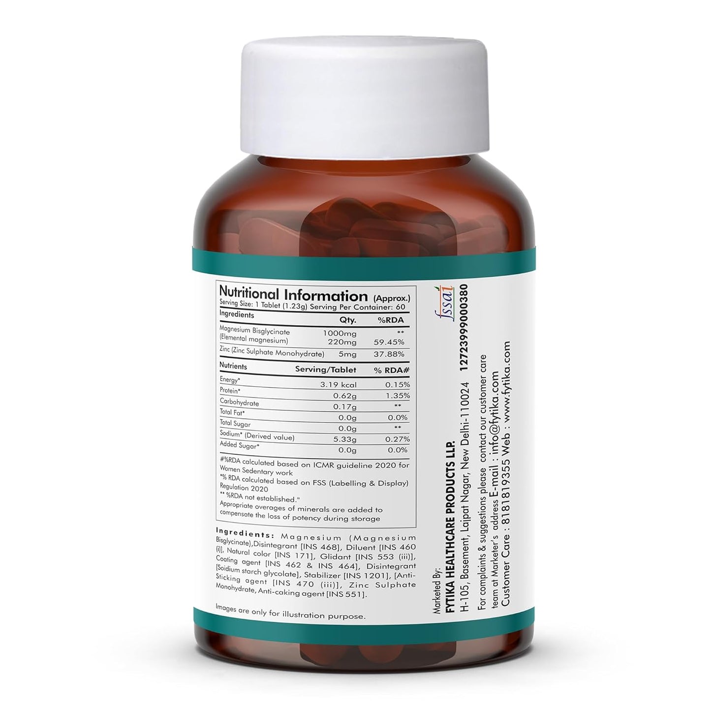 FYTIKA Magnesium Bisglycinate + | High Absorption Chelated Form| For Better Sleep, Stress Management, Muscle Recovery & Enhanced Workout | With Magnesium glycinate(as Bisglycinate) & Zinc | For Men & Women (PACK OF 1 – 60 TABS)