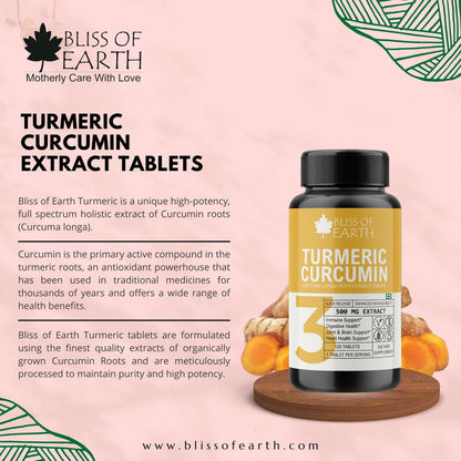 Bliss of Earth Turmeric Curcumin Tablets, 95% Curcuminoids, 500 mg Extract (Equivalent to 3700 mg Root Powder) High Potency, Quick Release & Enhanced Bioavailability., 60 Tablets