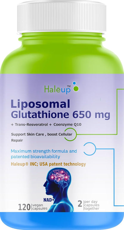 Haleup USA 99% Glutathione with Resveratrol| For Healthy Ageing | Autophagy| Cell Renewal | Immunity| Skin and Hair | Cognitive Support (1 Pack X 120s count)