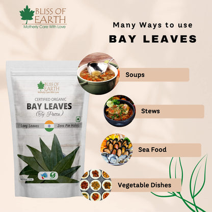Bliss of Earth Certified Organic Indian Bay Leaves With Zero Pin Holes & Zero Dust, A1 Grade Tej Patta With Uniform Green Color, 50gm