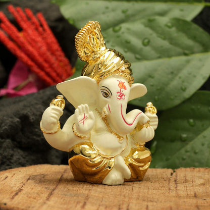 Ganesha Idol Terracotta Gold Plated Ganesh Statue (Golden, 8x6cm)
