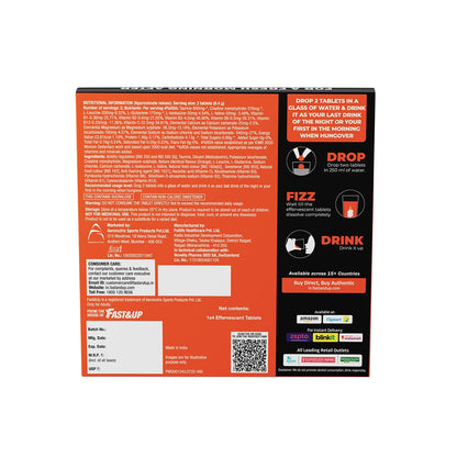 Fast&Up NightOut | 4 Effervescent tabs | Instant Hangover Relief | Helps detoxify liver | Rapid hydration & energy | Helps prevent Hangover | Zero sugar | Orange Flavour