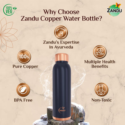 Zandu Copper Bottle (Blue): Prepared with 100% Pure Copper |Supports Digestive & Liver Health | Helps Enhance Immunity| Useful in Promoting Overall Health (Pack of 950 ml)