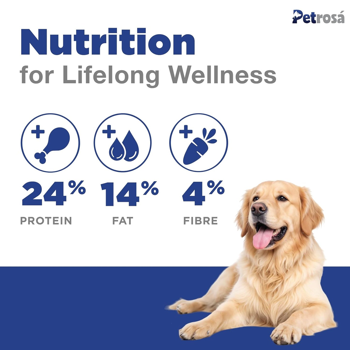 Petrosa Large Breed Adult Dry Dog Food (15 Months & Above), 1 Kg, 28% Protein, DHA & Prebiotics, Joint Health & Digestion