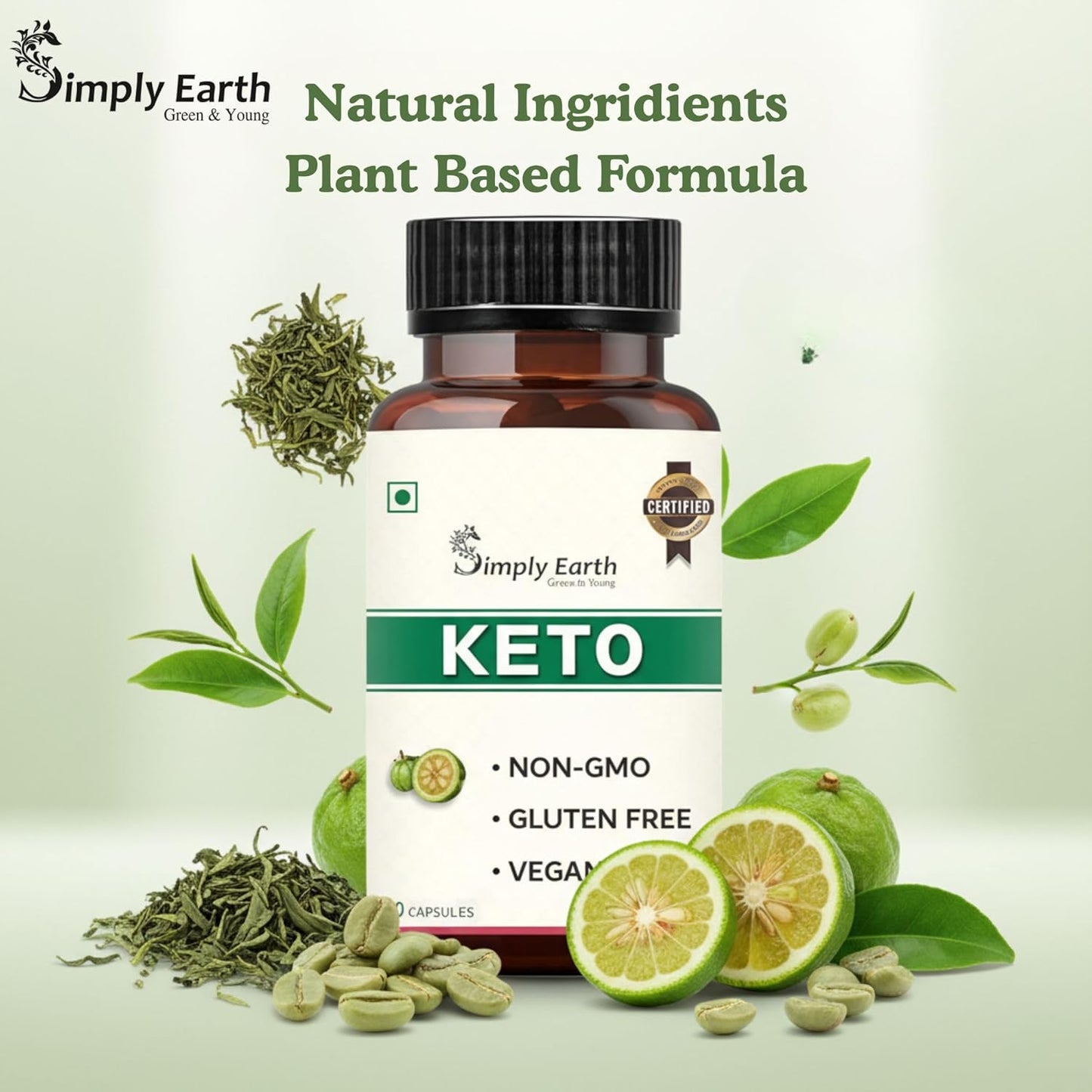 Simply Earth Natural Keto Weight Management Supplement, Belly Fat Burner for Men and Women (Green Coffee + Green Tea + Garcinia Cambogia) - 60 capsules