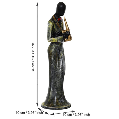 Resin Woman Playing Wind Musical Instrument Showpiece for Home Decor Living Room Bedroom Office Desk Table TV Unit | Womens Day Gift for Ladies | Housewarming Birthday Gift for Women