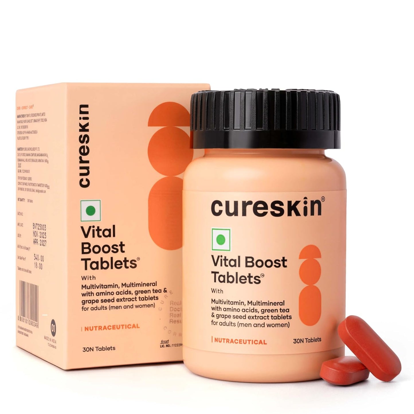 Cureskin Vital Hair Boost Tablets for Hair Fall Control, Hair Growth & Skin Health | Multivitamin Tablet for Men & Women