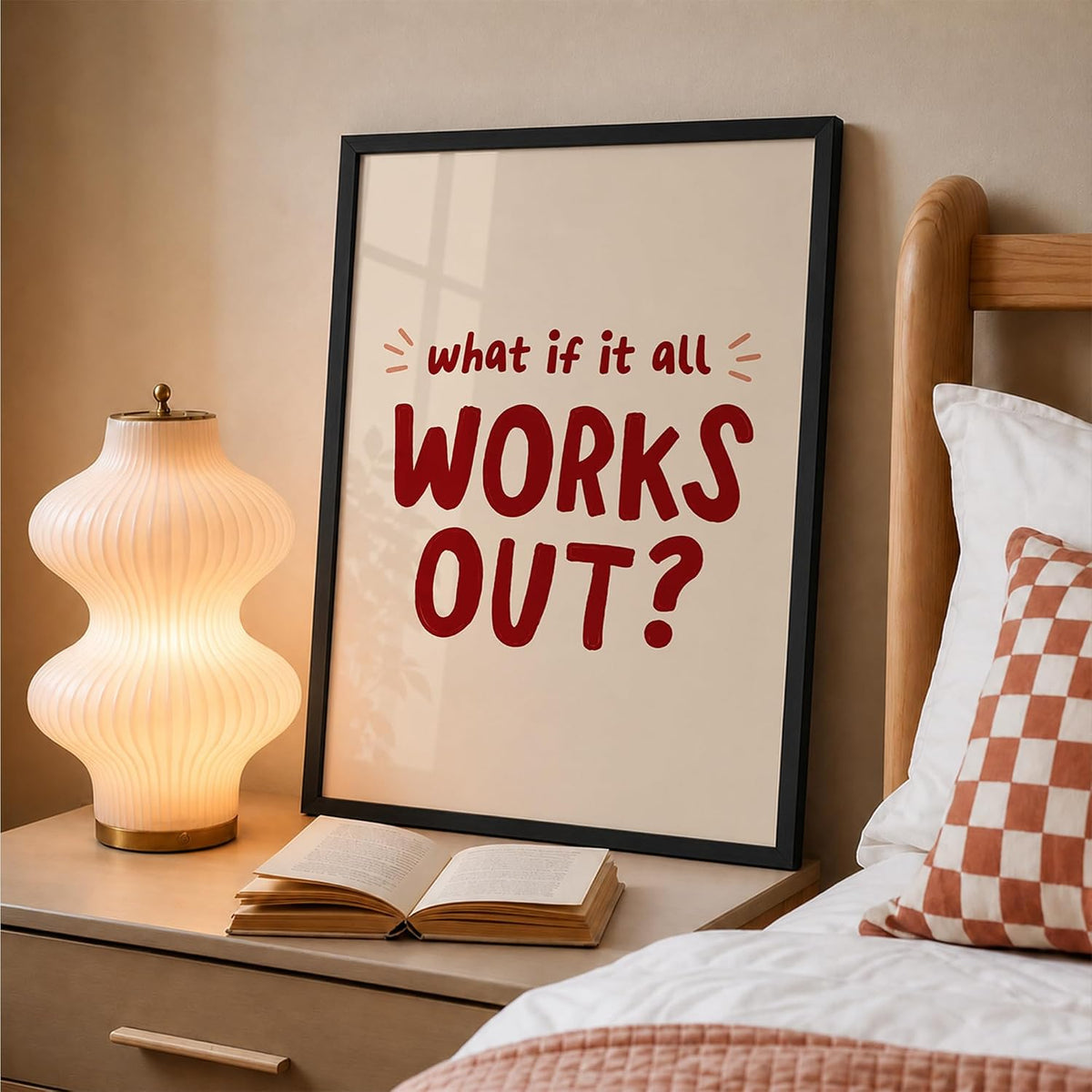 What If It All Works Out Motivational Wall Art Framed Poster for Home Decor, Inspirational Quote Wall Decor for Bedroom Living Room Office Study Room, Positive Aesthetic Wall Decoration (DGN03-Black10x13 inch)