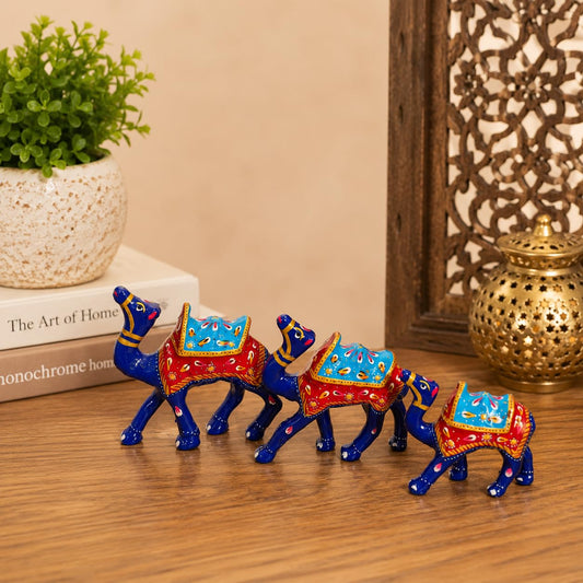 eCraftIndia Handcrafted Multicolor Camel Showpiece Set of 3 for Home Decor | Traditional Rajasthani Miniature Camel Figurines | Decorative Table Accent, Office Desk & Gifting Item