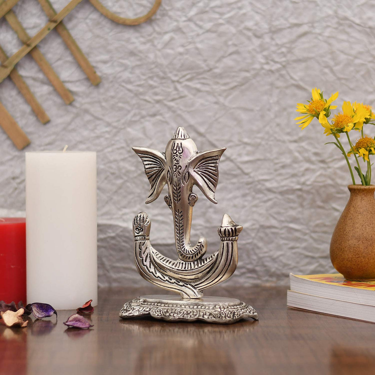 Metal Ganesha Idol Showpiece for Gift & Home Decor - Silver Plated Ganesh Ganpati Statue for Pooja Temple Office Decoration Gifts