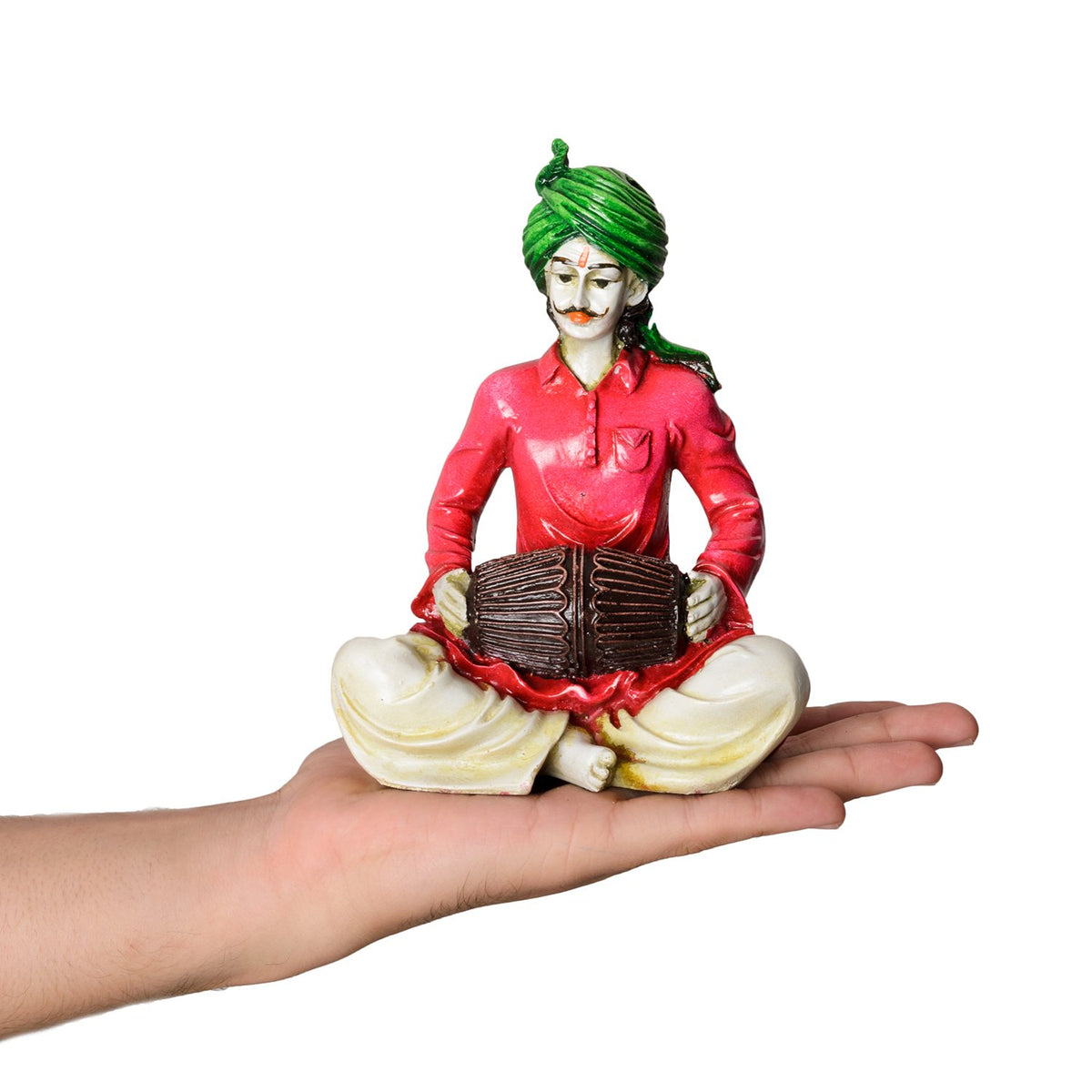 Rajasthani Lady Playing Dholak Showpiece Polyresin Statue (12.5 cm x 10 cm x 15 cm, Green and Orange)