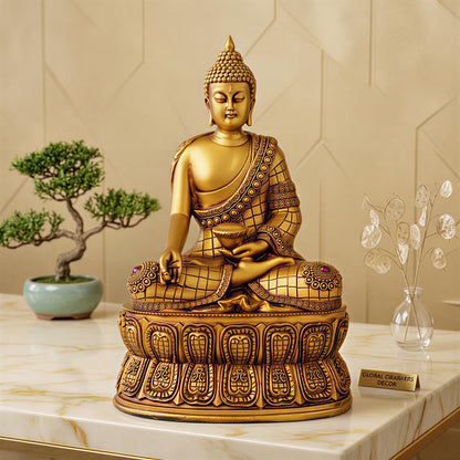 Buddha Statue Showpiece Idol Home Decor Items for Living Room and Gifts (Golden 4)
